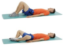 A man lying on his back with knees bent and feet on the floor. Underneath him is another image of him lying on his back with the soles of his feet facing each other and his knees falling outwards.